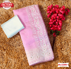 Pink Chikankari Work Organza Saree