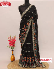 Black Multi-thread Work Georgette Saree