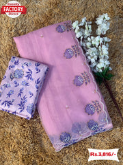 Lavender Organza Handwork Saree