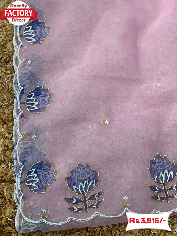 Lavender Organza Handwork Saree