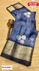 Blue Pure Organza Multi-Sequins Partywear Saree