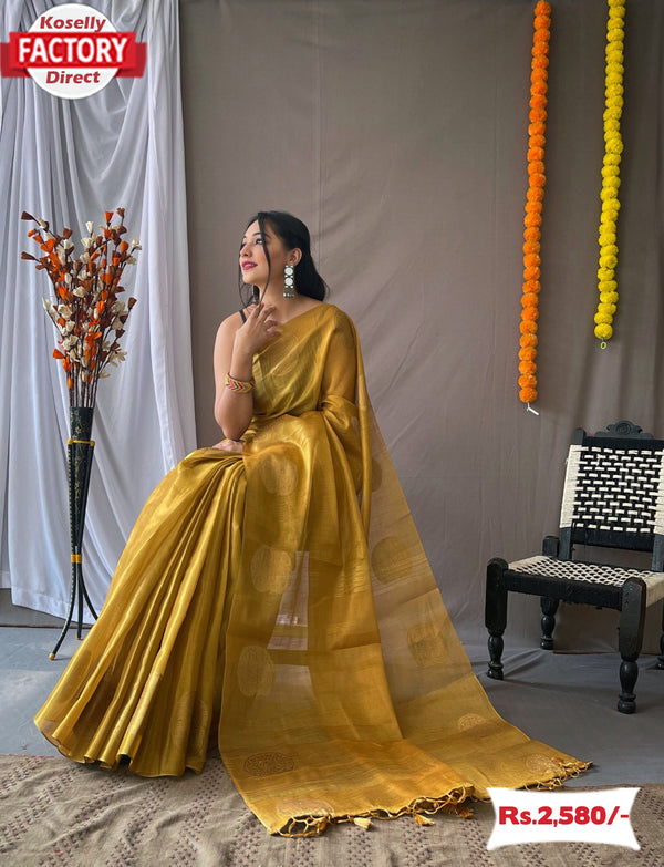 Golden Banarasi Pure Tissue Silk Saree