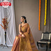 Peachy Golden Banarasi Pure Tissue Silk Saree