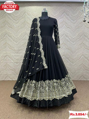 Black Partywear Gown Dupatta Set