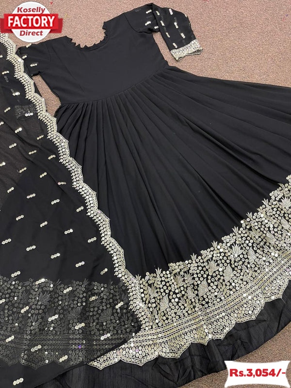 Black Partywear Gown Dupatta Set