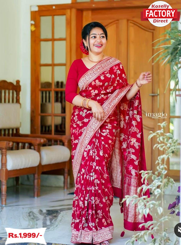 Hot Pink Banarasi Silk Saree