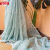 Sky Blue Bandhani Organza Saree With Embroidery Work