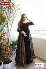 Black Partywear Gown With Long Koti Set