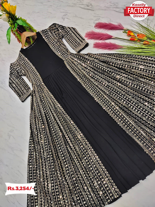 Black Partywear Gown With Long Koti Set