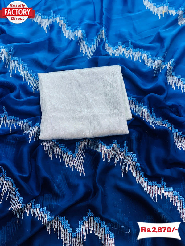Royal And Navy Blue Glitter Sequins Padding Saree