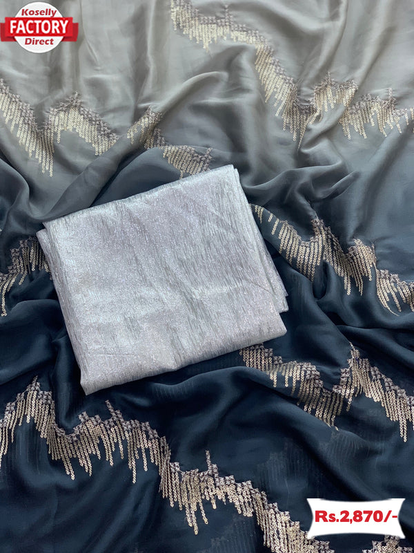 Ash And Black Glitter Sequins Padding Saree