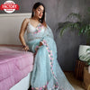 Sky Blue Heavy Organza Embroidered Fancy Saree