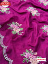 Wine Chinnon Silk Embroidered Saree