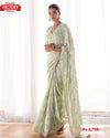 Dusty Green Faux Georgette Embroidered Partywear Saree