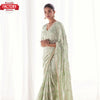 Dusty Green Faux Georgette Embroidered Partywear Saree