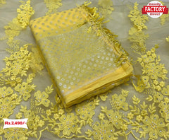 Yellow Pure Georgette Silver Foil Fancy Saree
