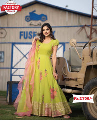 Neon Digital Printed Embroidered Gown with Dupatta