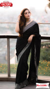 Black Silk Sare With Embroidered Border