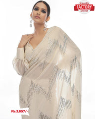 White Georgette Partywear Sequins Saree