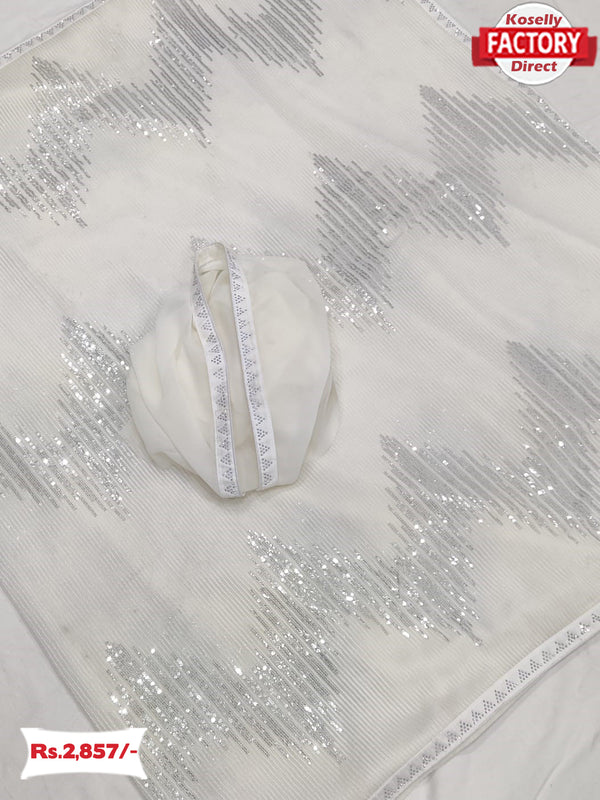 White Georgette Partywear Sequins Saree