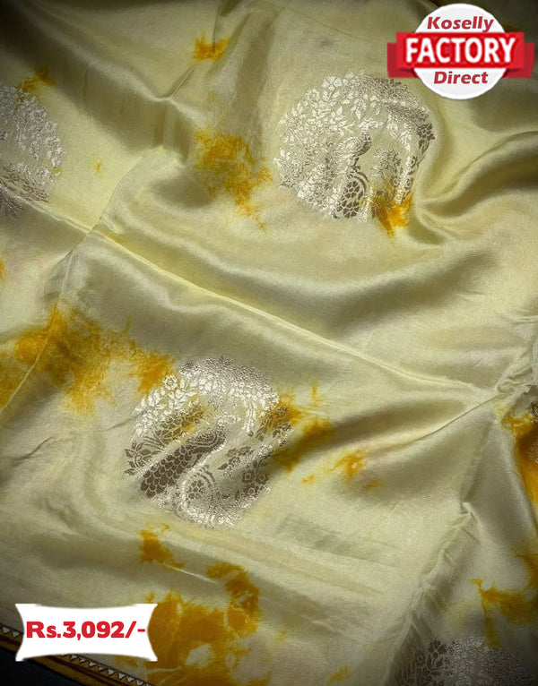 Yellow Viscose Munga Silk Saree
