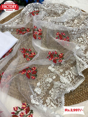 Designer White Organza Multi-thread Work Saree