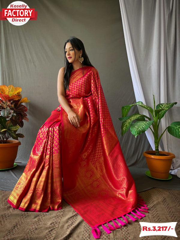 Pink Pure Silk Golden Weaving Saree