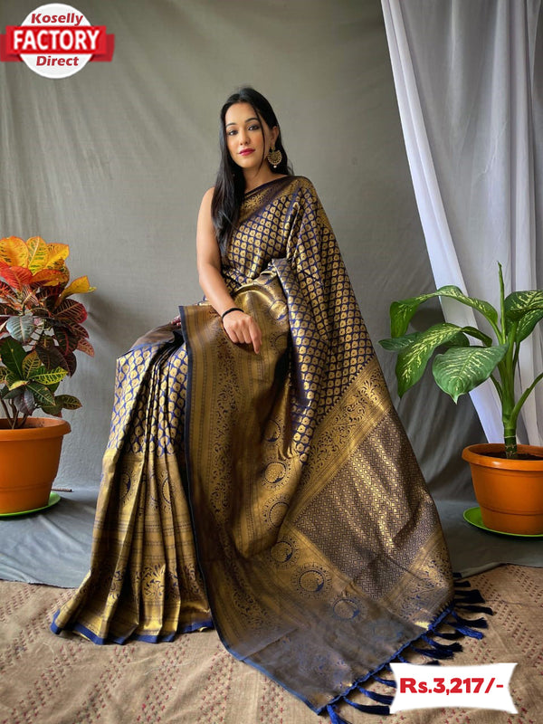 Black Pure Silk Golden Weaving Saree