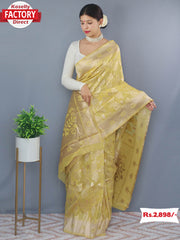 Yellow Pure Slub Linen Rich Zari Saree