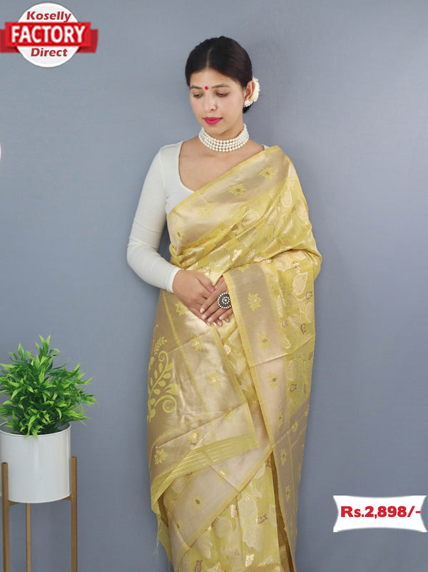 Yellow Pure Slub Linen Rich Zari Saree