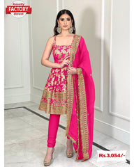 Pink Peplum Style Kurtha Palazzo Dupatta Set