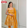 Yellow Peplum Style Kurtha Palazzo Dupatta Set