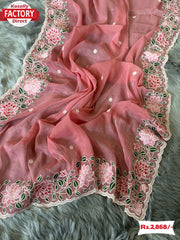 Peach Shimmer Silk Embroidered Saree
