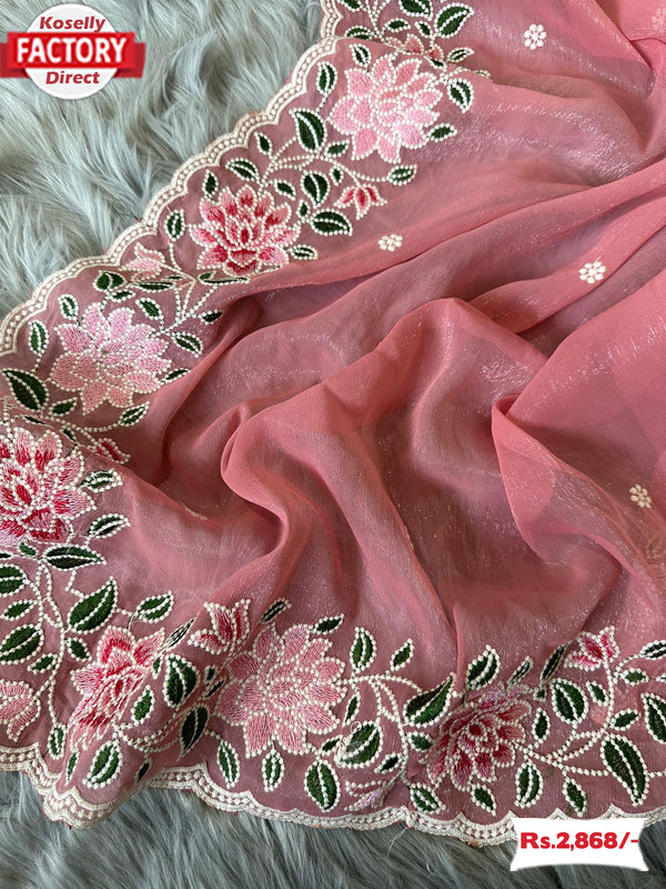 Peach Shimmer Silk Embroidered Saree