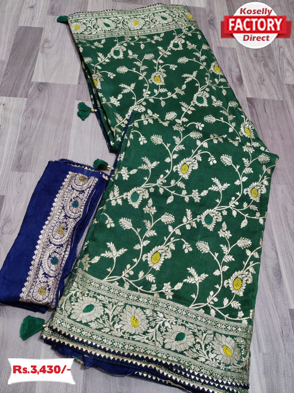 Green Dola Silk Saree With Meenakari Zaal Weaving