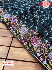 Black Chinnon Silk Saree With Multi-thread Embroidery