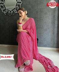 Pink Georgette Crochet Leheriya Saree