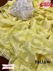 Yellow Georgette Rubber and Foil Print Saree