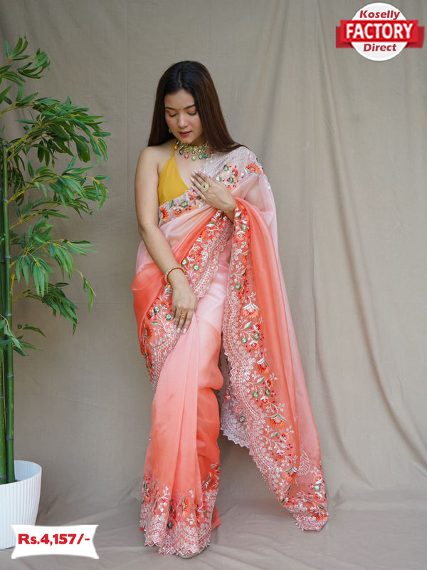 Orange Multi-shaded Pure Organza Partywear Saree