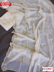 White Pure Georgette Partywear Saree