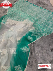 Sea Green Pure Organza Saree With Lucknowi Embroidery