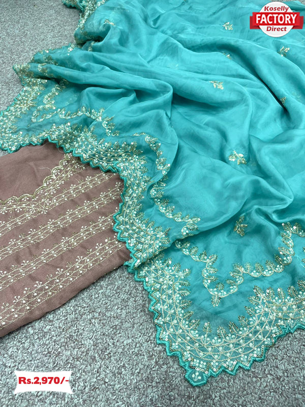 Sky Blue Tabby Organza Embroidered Saree