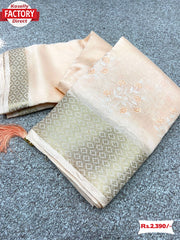 Peach Cotton Embroidered Saree With Banarasi Border