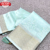 Sea Blue Cotton Embroidered Saree With Banarasi Border