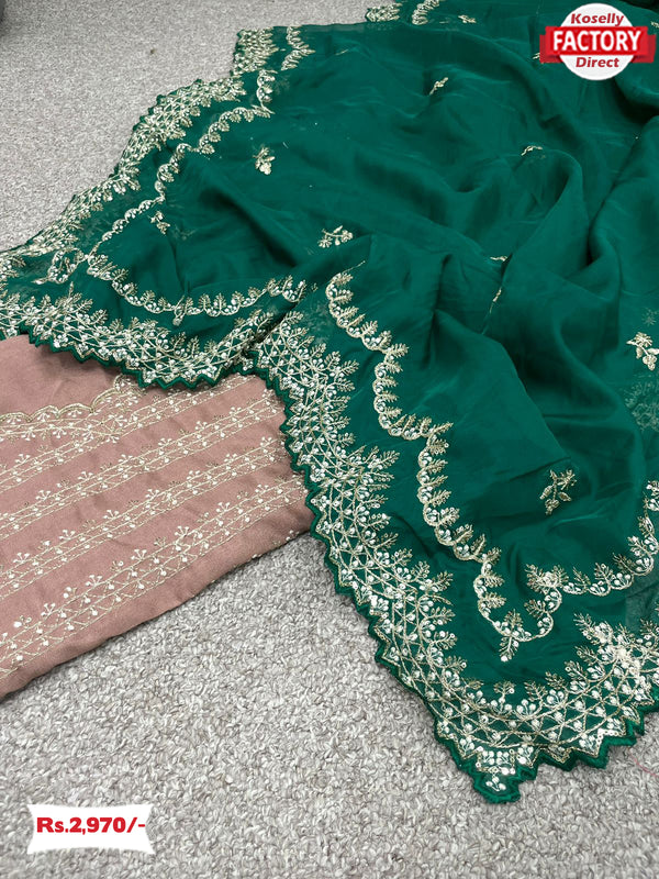 Green Tabby Organza Embroidered Saree