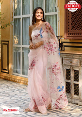 Light Pink Designer Handwork Organza Silk Saree