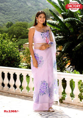 White Designer Handwork Organza Silk Saree