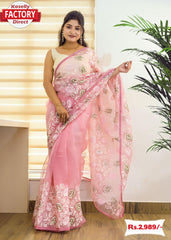 Pink Pure Organza Lucknowi Chikankari Saree