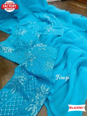 Blue Crush Saree With Stitched Sequins Karachi Blouse