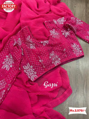 Hot Pink Crush Saree With Stitched Sequins Karachi Blouse